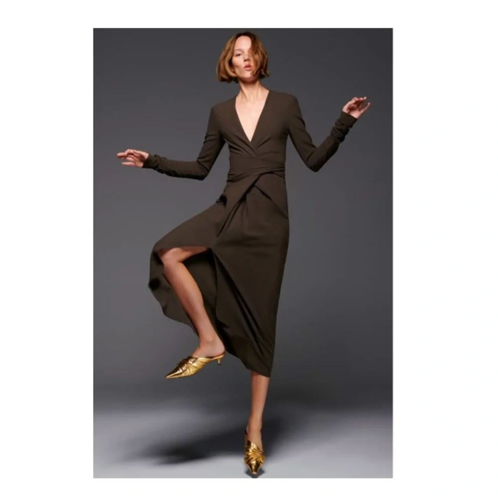 DRAPED WOOL BLEND DRESS! NWT!!! - Picture 2 of 3